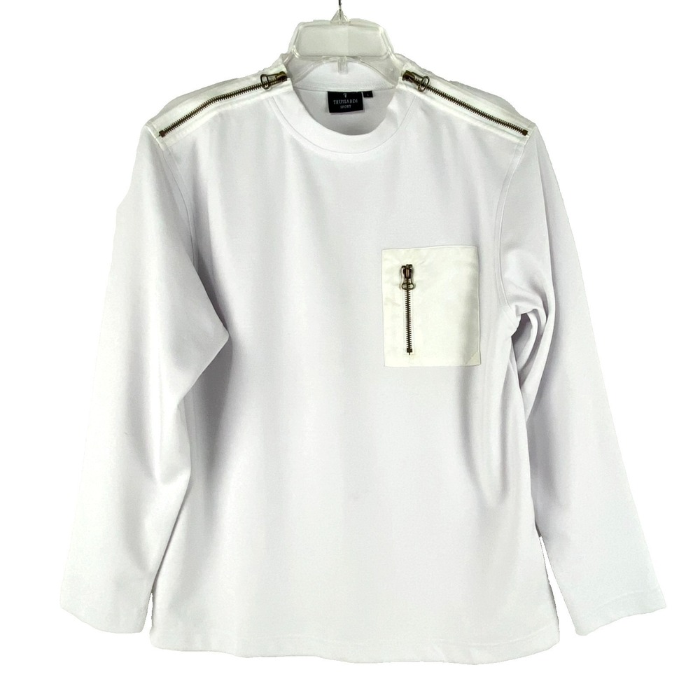Trussardi Sport Luxury Long Sleeve Shirt Men's L White Designer Casual Cotton